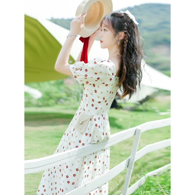 2024新款春女裝奶油蜜桃蝴蝶結連衣裙